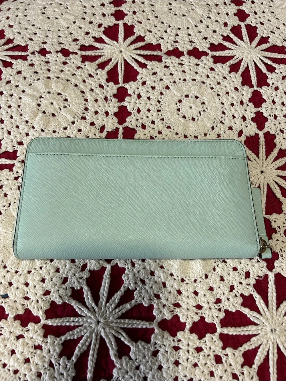 kate spade Pale Blue Saffiano Zip Around Wallet with Gold Plaque
